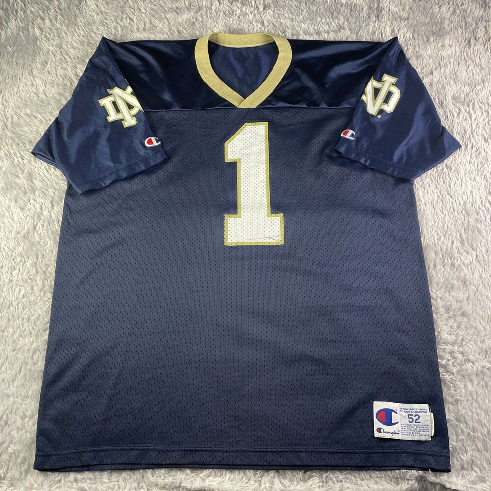 Vintage Notre Dame Fighting Irish Jersey Mens Size 52 XXL Blue Champion 90s USA